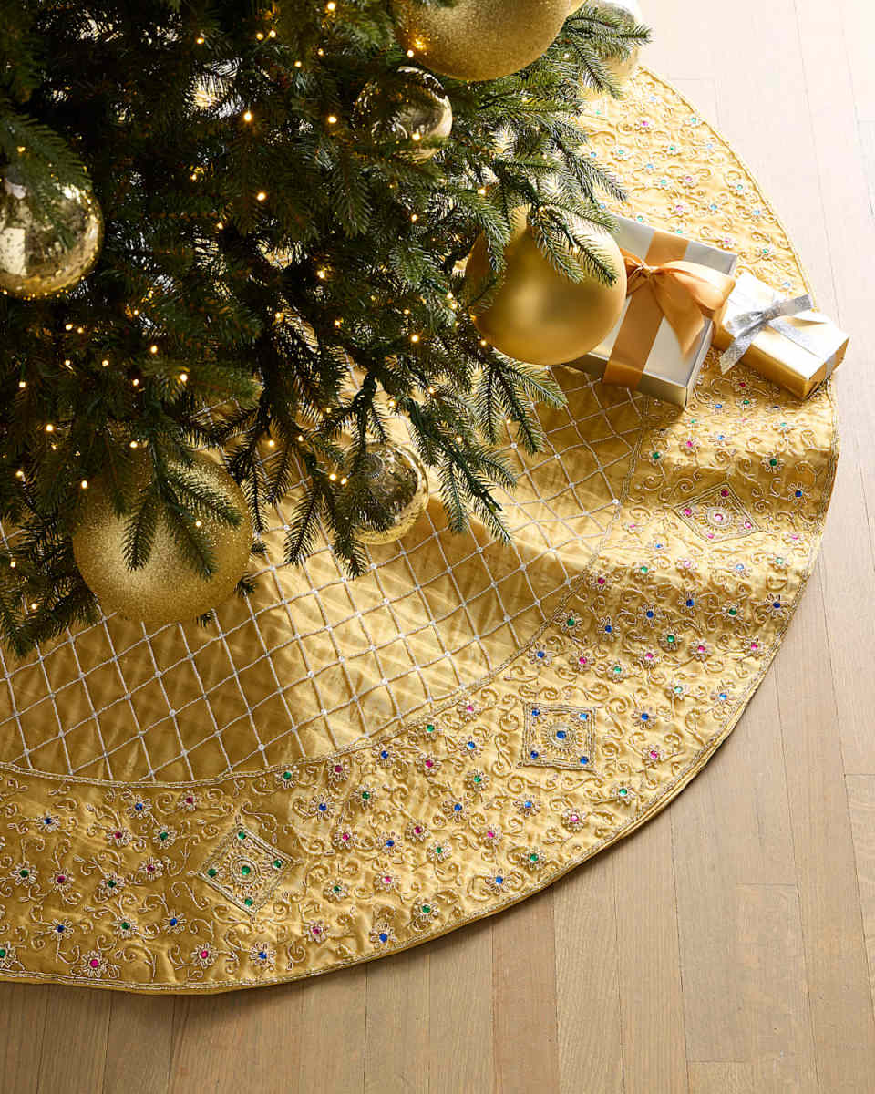 Embroidered & Beaded Gold Tissue 60" Tree Skirt